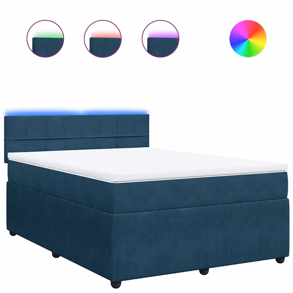 Letto Ibrido vidaXL con Materasso Blu in Velluto e Illuminazione Sotto il Letto, L/P/H: 140 x 200 cm – 2
