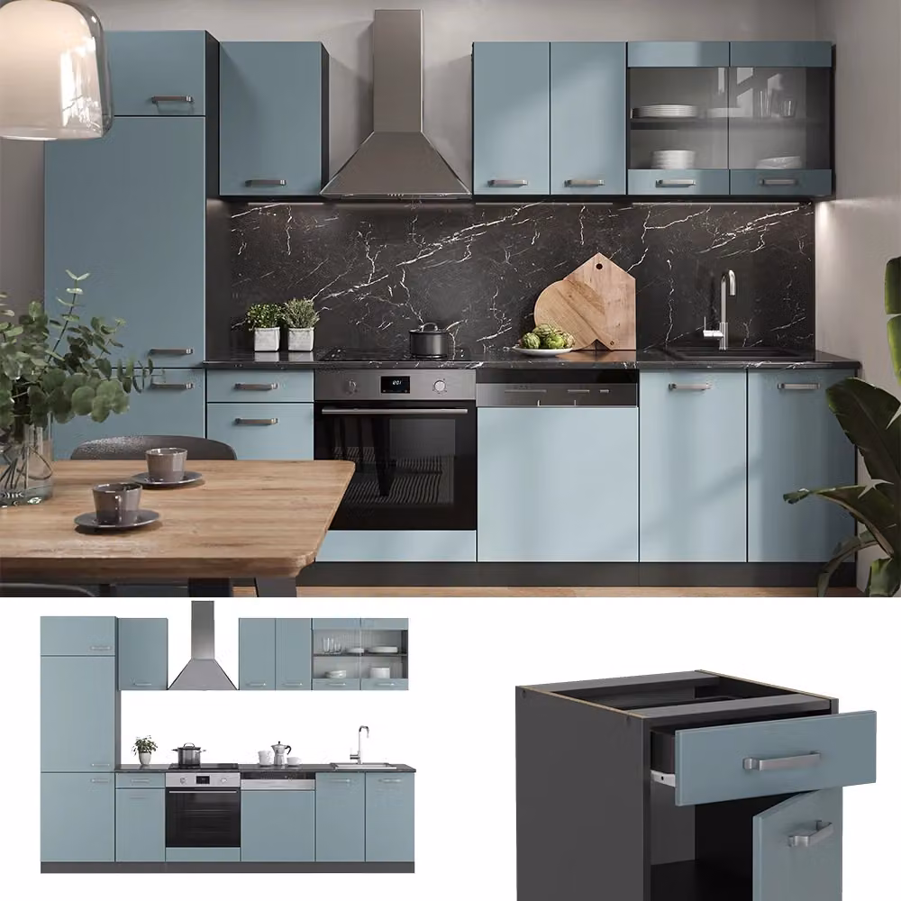 Cucina componibile moderna R-Line Vicco Grigio-blu e Antracite L: 300 cm – 2