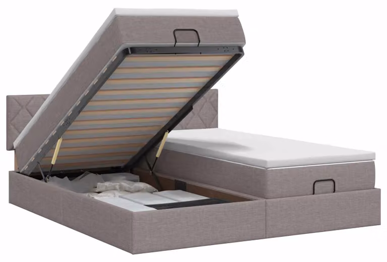 Divano letto ottomano con materasso e poggiatesta, 2 pezzi, rivestito in tessuto color taupe
