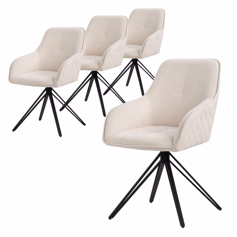 ML-Design sedia da pranzo girevole 4x, crema, in tessuto intrecciato con gambe in metallo