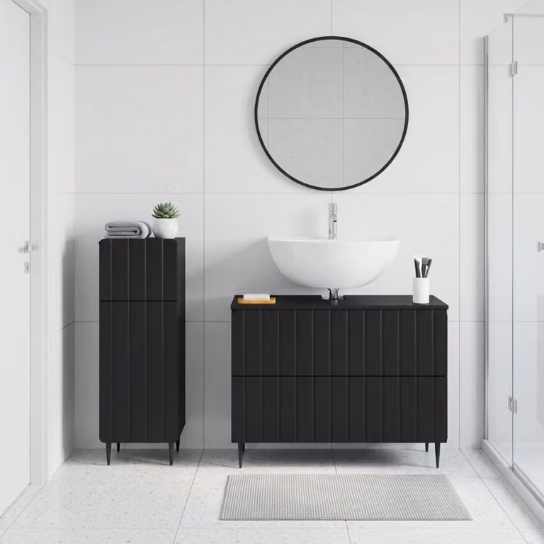 Set di mobili da bagno moderni vidaXL ZWOLLE in legno nero opaco, 2 pezzi