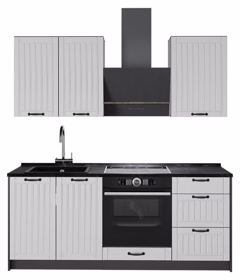 Cucina monoblocco Vicco Fame-Line Bianco rustico/Antracite 190 cm, PL Antracite, Model 64867