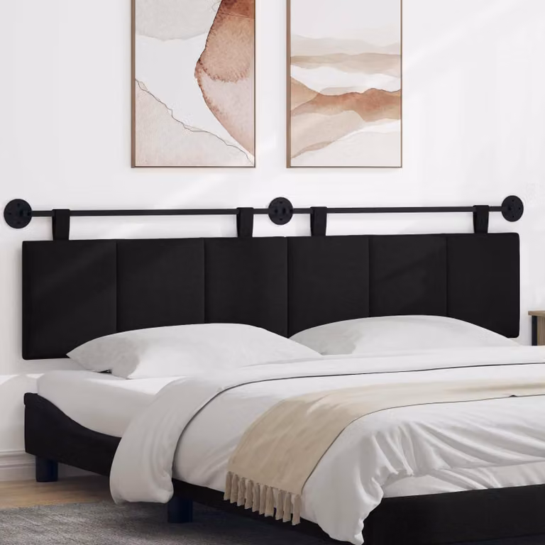 Testiera per letto sospesa vidaXL in velluto nero con pannello imbottito e struttura in legno e metallo