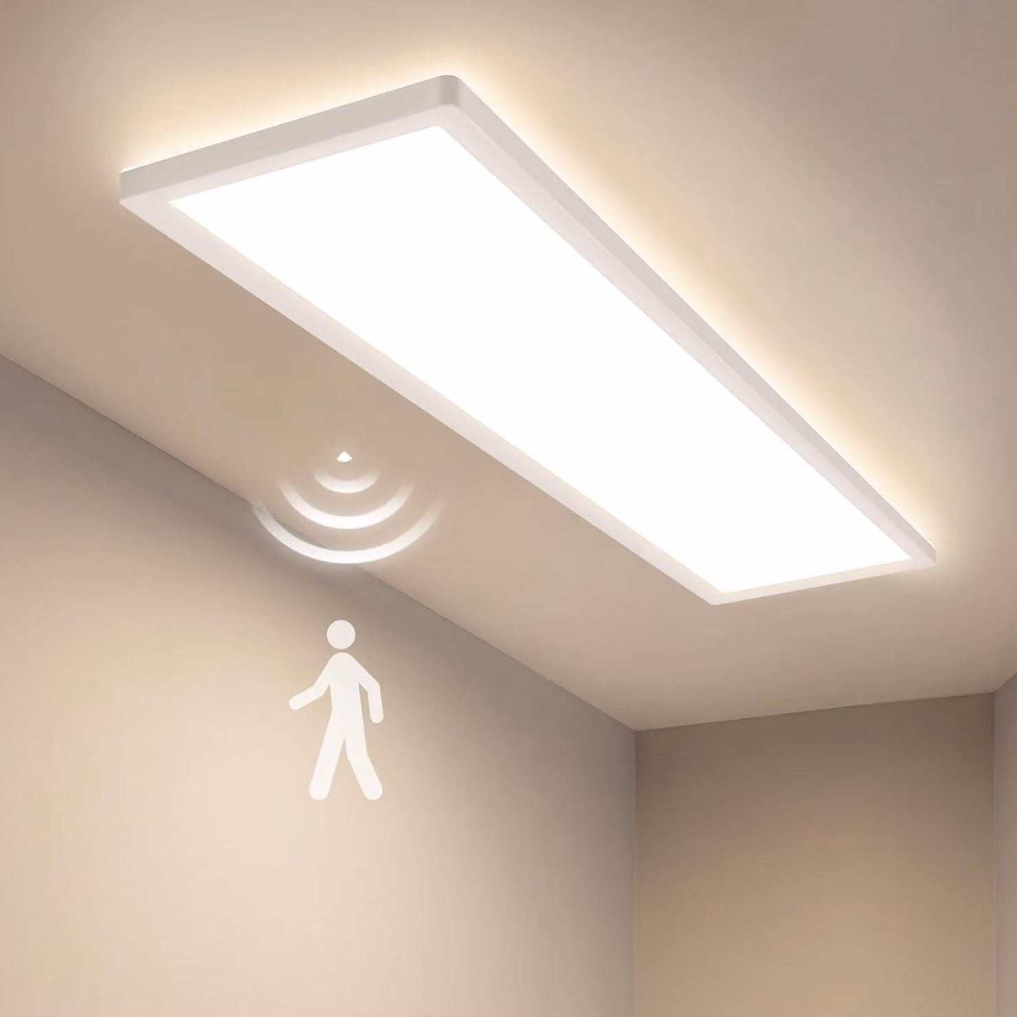 ZMH Lampada da soffitto a LED con sensore di movimento, ideale per interni, 24W, 4000K, dimensioni 100x25cm, angolo di rilevamento 165°, sensore con portata di 5 metri e tempo di rilevamento di 36 secondi, adatta per corridoi, balconi e cantine