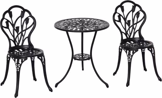 Set da pranzo Minimal composto da tavolo rotondo e 2 sedie in alluminio nero opaco L/P/H: 80 x 80 x 75 cm