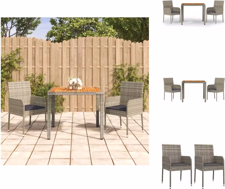 vidaXL Set da pranzo da giardino 3 pezzi con cuscini in poly rattan grigio - Set di mobili da giardino
