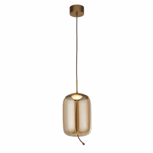 Searchlight Lisbon Sospensione 1 Luce LED, Ottone Satinato E Vetro Ambra 2700K