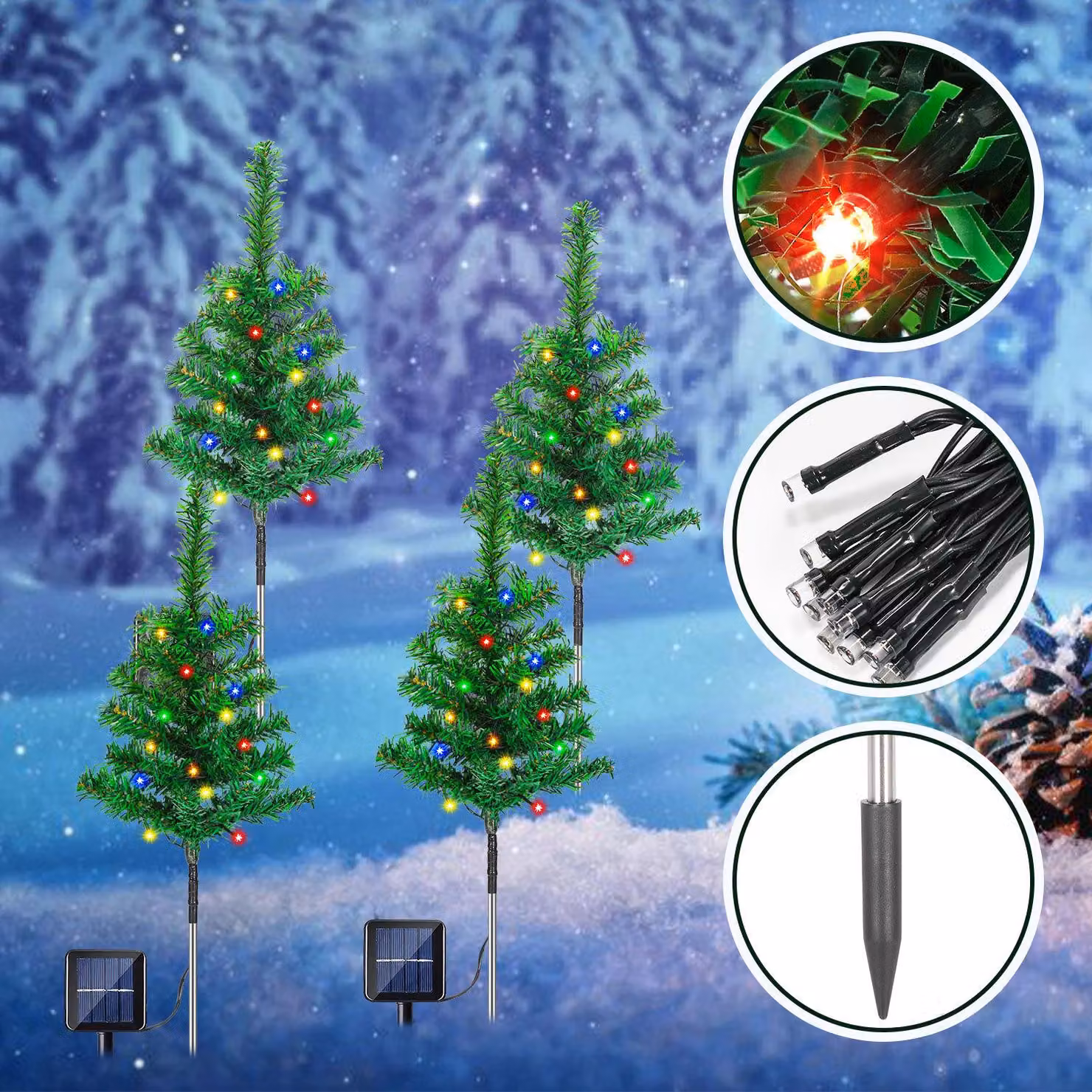 Ikodm, illuminazione solare natalizia: 4 alberi di Natale da 50 cm con 80 LED, 8 modalità di illuminazione, alimentazione solare, ideale per giardino, vialetti e terrazze