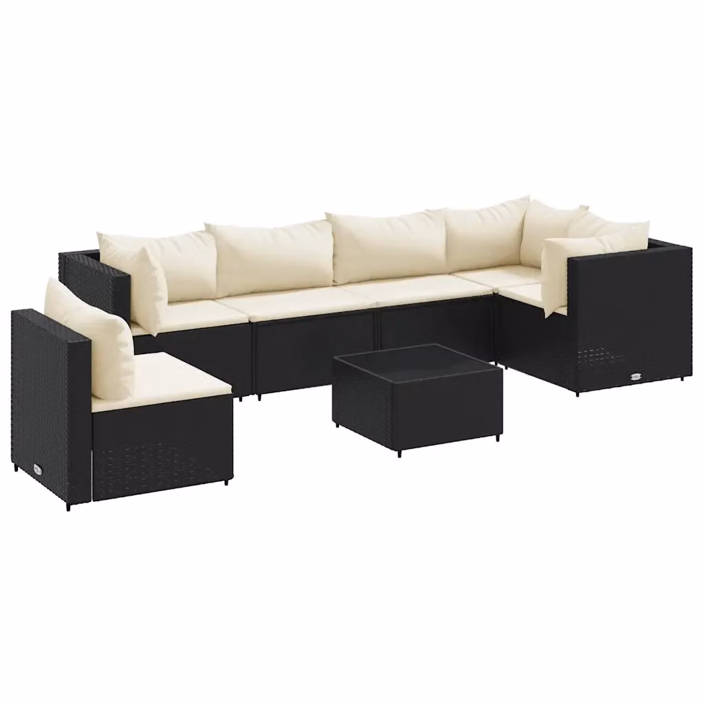 Set Salotto da Giardino a L vidaXL con 7 Cuscini, Tavolino e Struttura in Metallo Nero e Bianco – 2