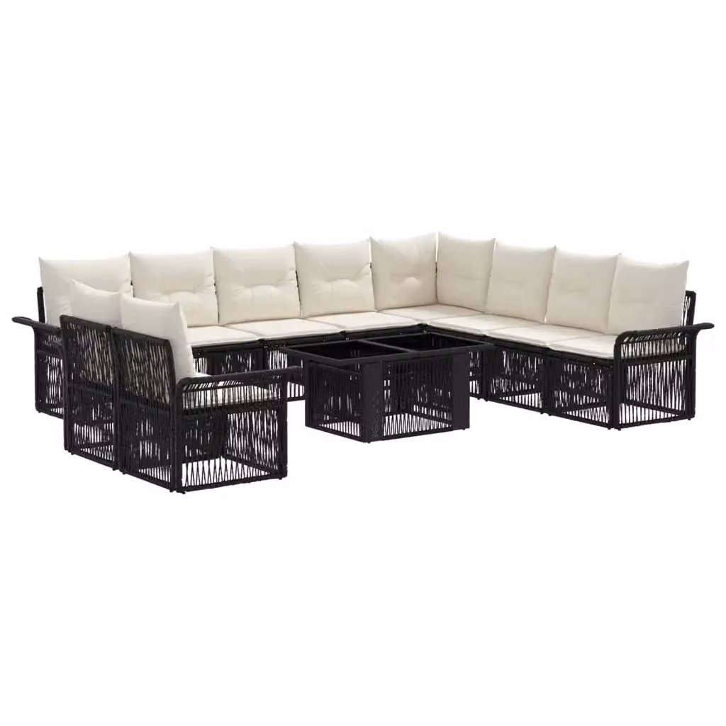 Set Divano da Giardino Moderno vidaXL in Polyrattan Nero e Bianco con Cuscini e Tavolino da Caffè a Forma di U – 2