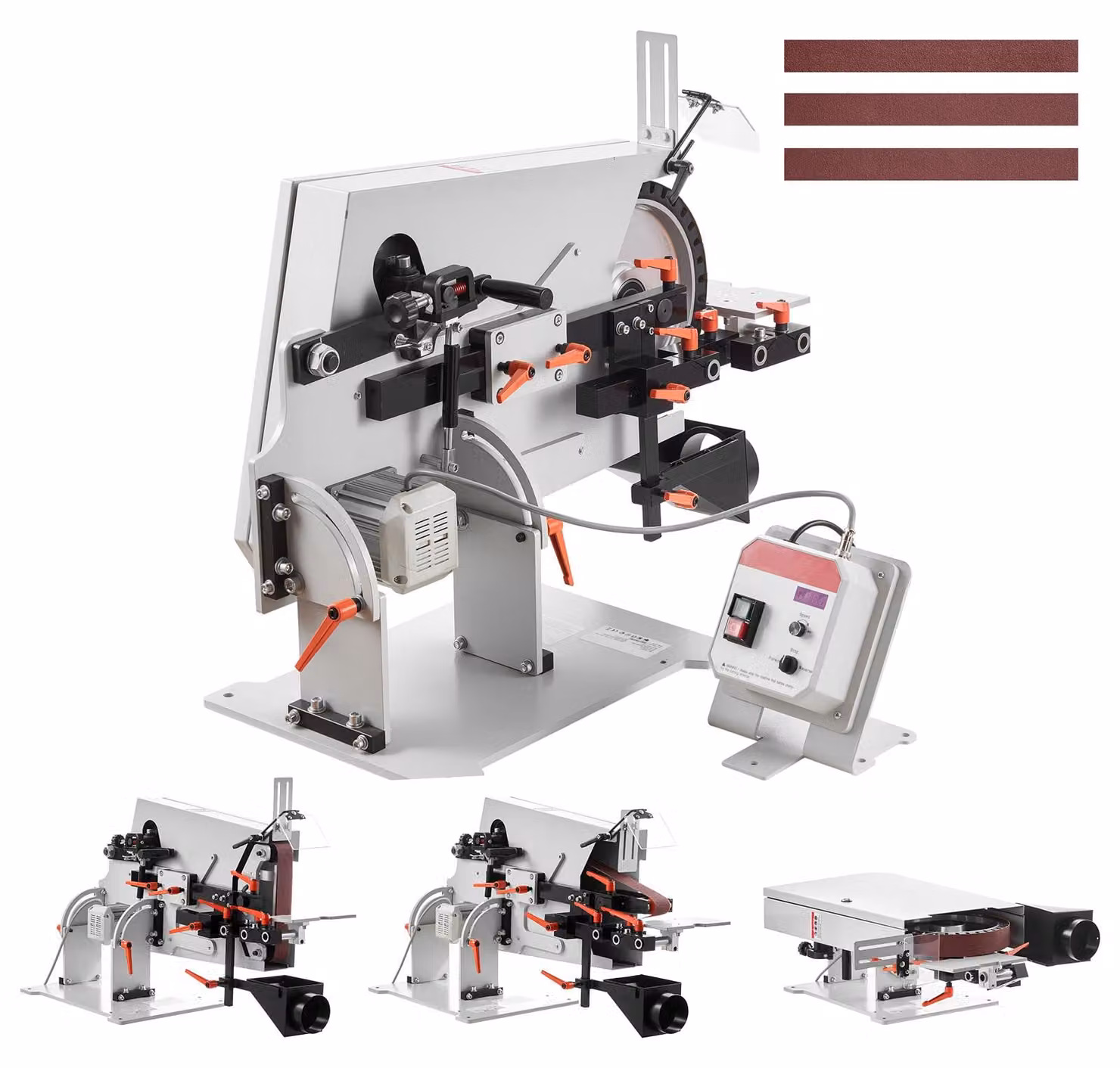 Macchina levigatrice a nastro SucceBuy da 1500W, con 3 nastri abrasivi (1829-2083)x51mm, lucidatrice a nastro regolabile da 600-6000 giri/min con 3 modalità e velocità del nastro fino a 32 m/s, ideale per la lavorazione dei metalli