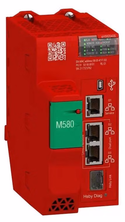Modulo CPU di sicurezza Schneider Electric Modicon M580S HSBY, 2040 DIO + RIO di livello 2, 8 MB, 61 dispositivi Ethernet, 8 rack I/O remoti BMEH582040S