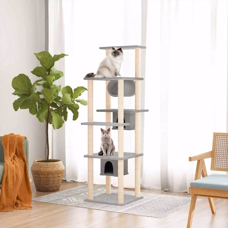 vidaXL Albero per Gatti con Tiragraffi in Sisal Grigio Altezza: 169 cm