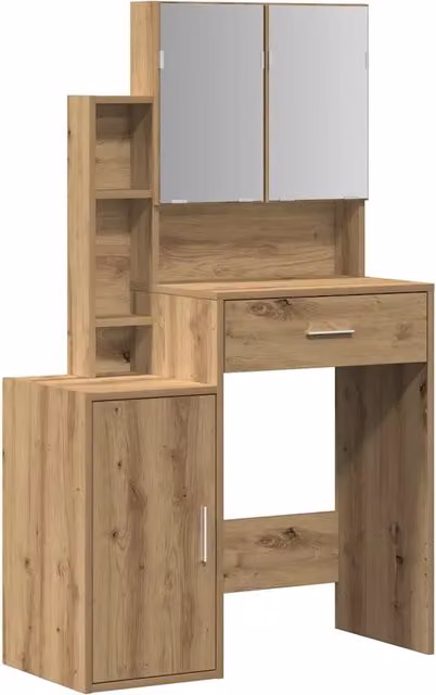 Toeletta moderna in legno Rovere con porta, colore marrone, L: 80 cm, P: 35 cm, H: 132 cm