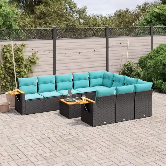 Set Divani da Giardino 11 pz con Cuscini in Polyrattan Nero 3227184