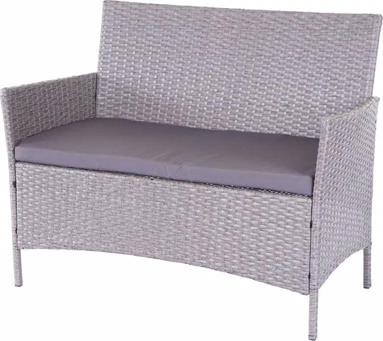 Panca da giardino in poly-rattan Halden, seduta ~ grigio, cuscini antracite