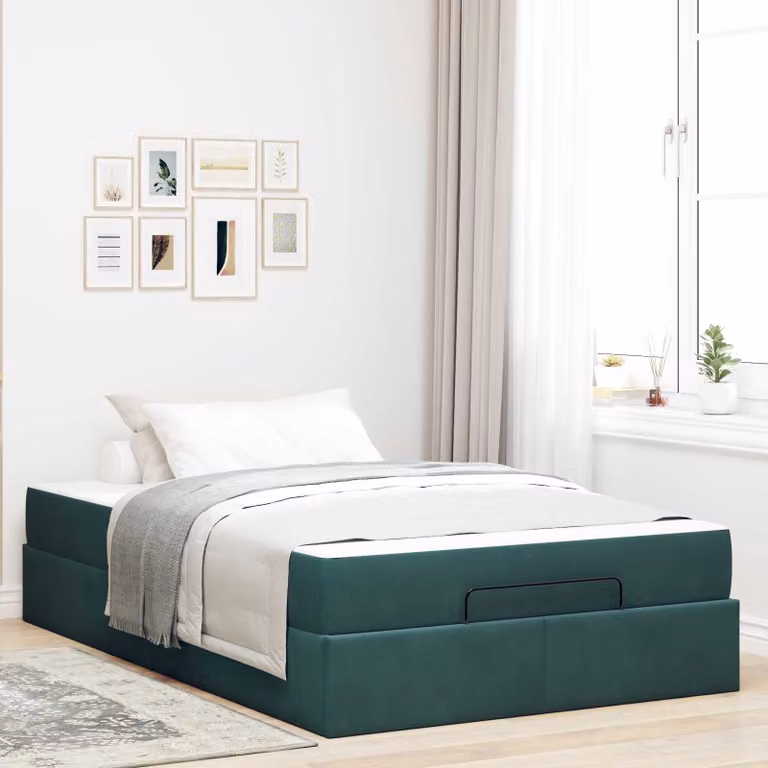 Set letto con struttura in velluto verde e 2 materassi in schiuma vidaXL L/P: 120 x 200 cm