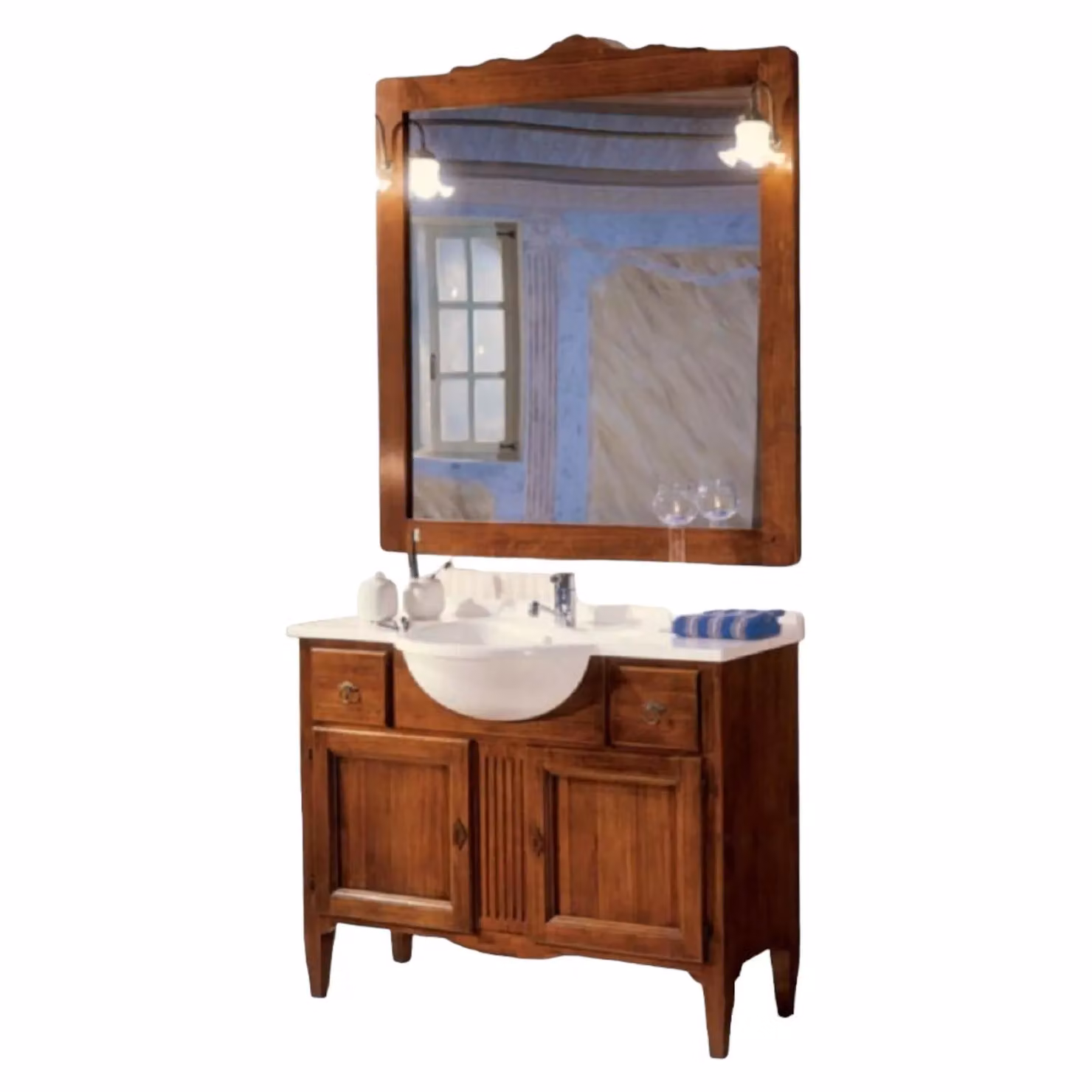 Mobile bagno Mobili 2G in legno e pietra con lavabo, specchio e armadietto, L: 108 cm, P: 40 cm, H: 79 cm – 1