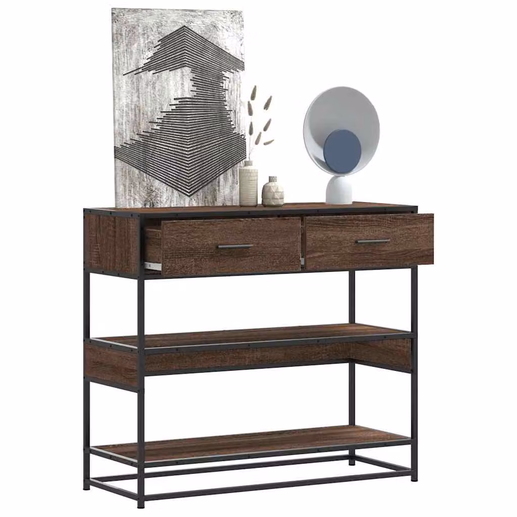 vidaXL Tavolo Consolle in Legno Rovere Marrone con Struttura in Metallo L: 90 cm, P: 35 cm, H: 80 cm