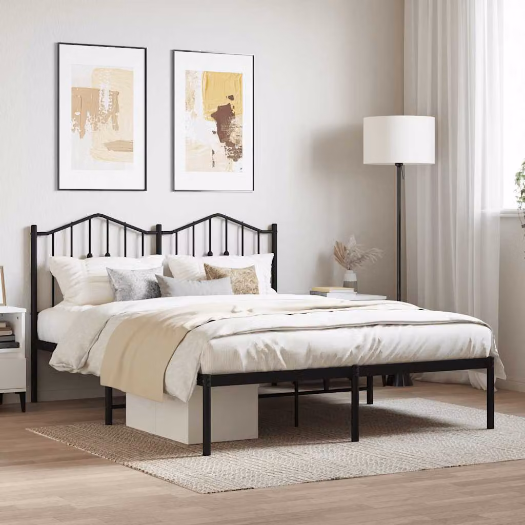 vidaXL Giroletto con Testiera in Metallo Nero L/P/H: 140 x 190 x 98 cm