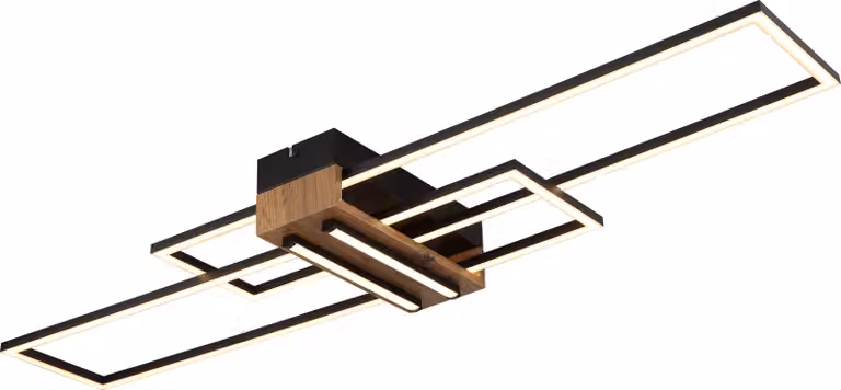 Lampada da soffitto Globo Lighting, metallo nero opaco, aspetto legno scuro (MDF), alluminio nero opaco, plastica opale. Dimensioni: 1000x250x97 mm. Include LED 40W 230V, 4700 lm (potenza), 1920 lm (emissione luminosa), 3000K