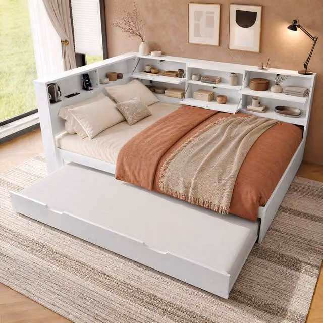 Letto 140x200 cm bianco – con contenitore e letto estraibile, senza materasso
