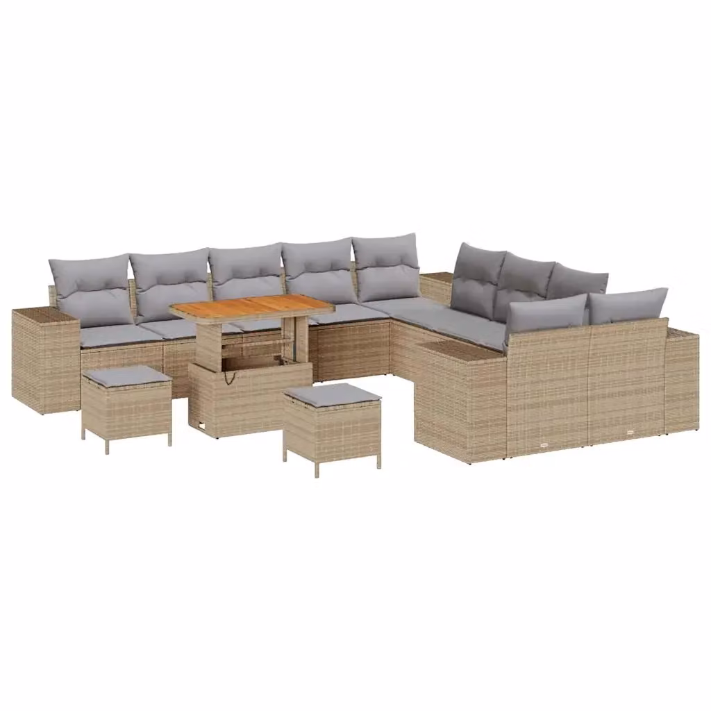 vidaXL Set Divano da Giardino 13 pz a forma di U in Polyrattan con Cuscini Beige e Grigio – 2