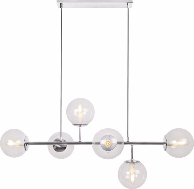 Plafoniera Siena cromo 6 luci vetro beige E14 bracci lunghi