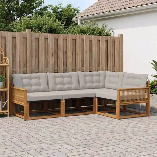 Set di divani da esterno 4 pz Naturale e Grigio Chiaro 3381395