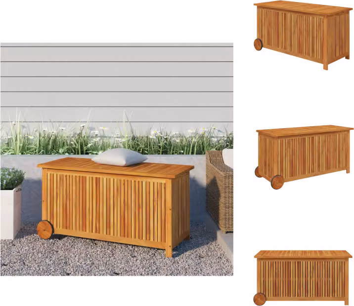 vidaXL Cassapanca da giardino con rotelle 113x50x58 cm in legno massiccio di acacia - Cassette da giardino