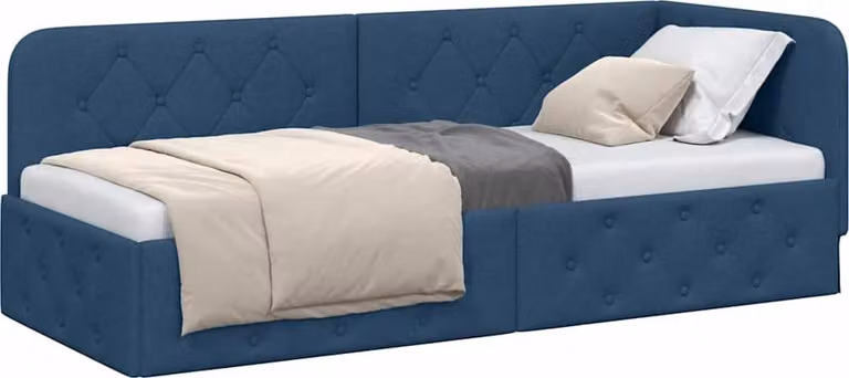 Cornice del letto ad angolo Blu 80 x 200 cm Tessuto