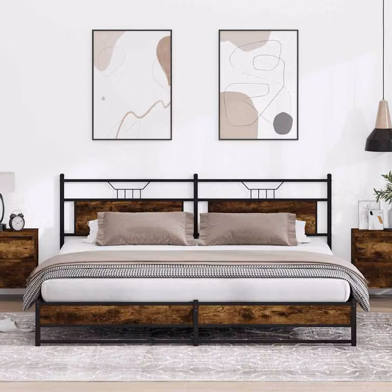 vidaXL Giroletto in Metallo e MDF Rovere Fumo L: 199 cm, P: 207 cm, H: 91,5 cm