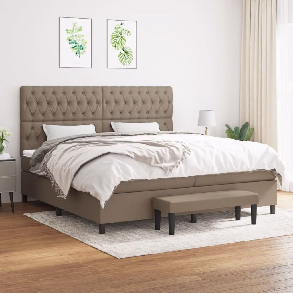 vidaXL Letto Ibrido con Materasso in Tessuto Beige e Bianco L/P/H: 200 x 200 x 128 cm – 1