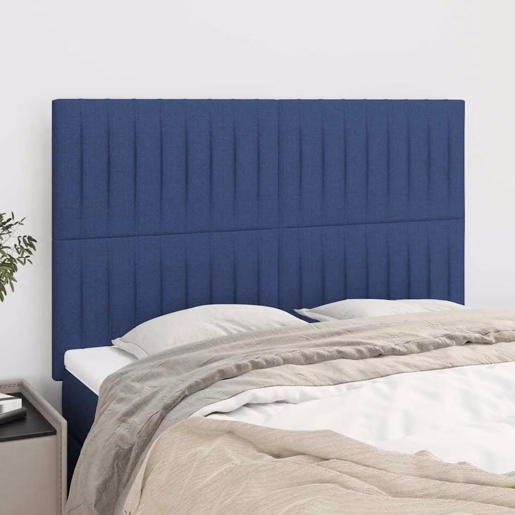 Testiera per letto imbottita vidaXL in tessuto blu con struttura in legno L: 144 cm, P: 5 cm, H: 118-128 cm
