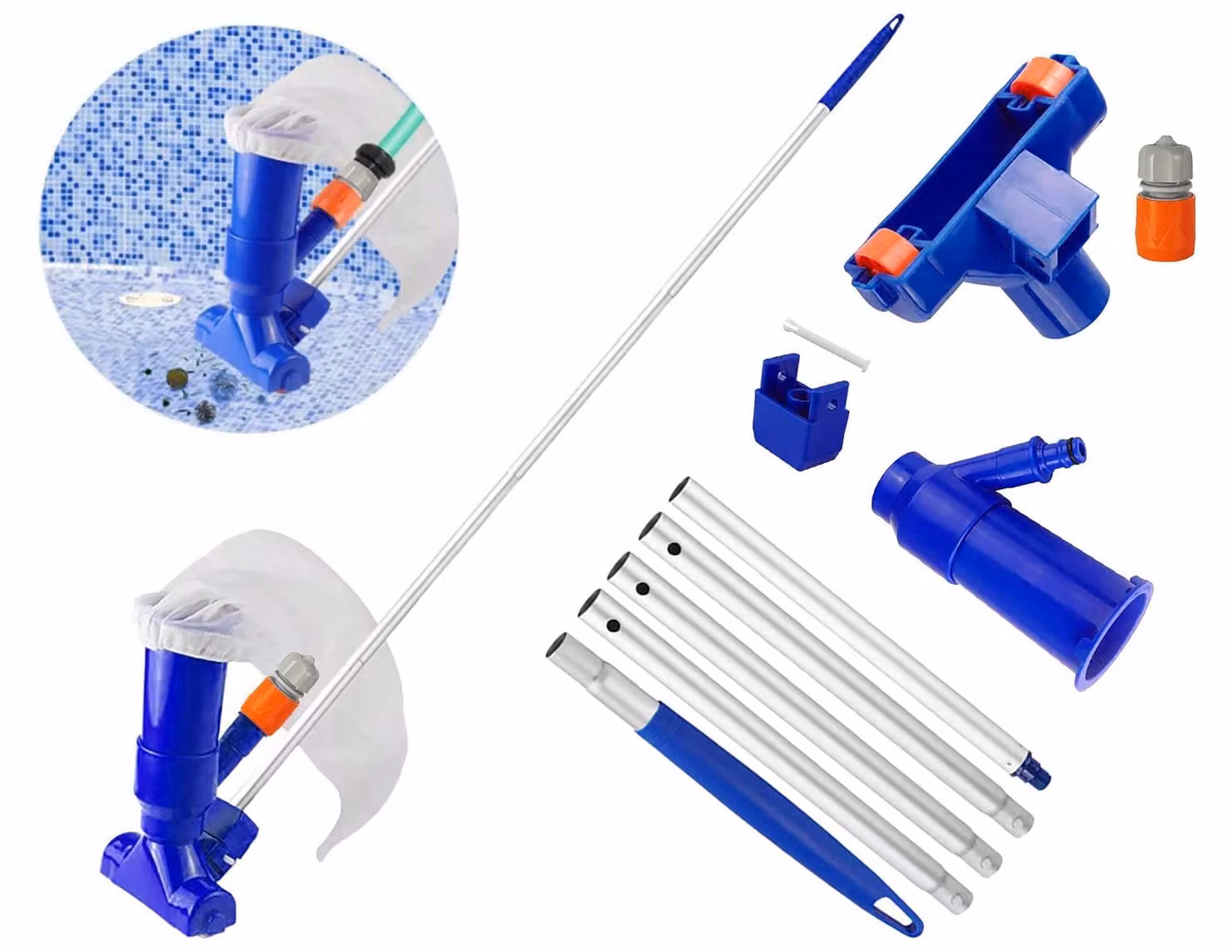 Aspirapolvere manuale per piscine con asta telescopica da 1,5 metri per una pulizia efficace