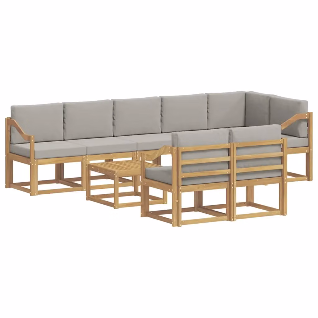 Set di divani da esterno a L vidaXL in legno di acacia con tavolo da caffè, bianco e grigio – 2