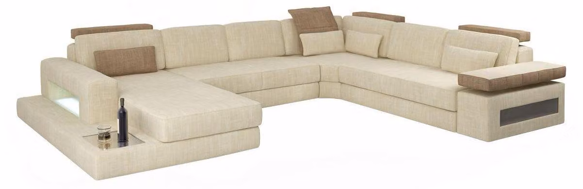 U-Form Bettfunktion Couch Design Polster Textil Eck Wohnlandschaft Ecksofa Stoff