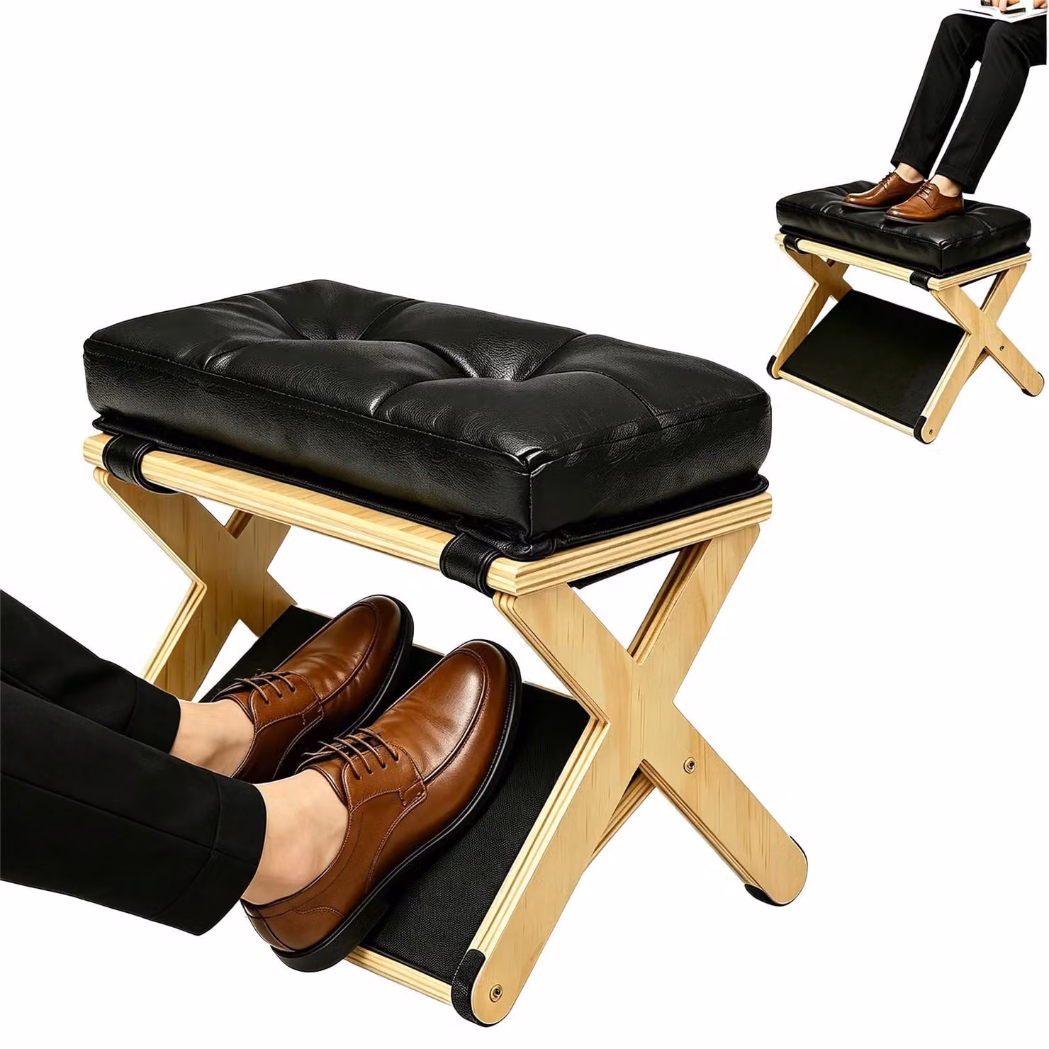 Elzusha - Poggiapiedi da scrivania in legno 2-in-1 - Antiscivolo con rivestimento morbido