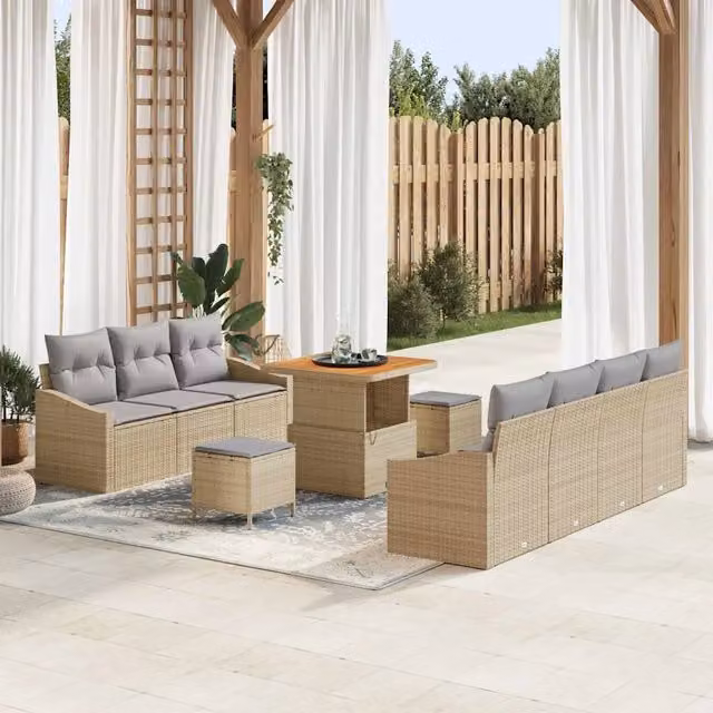 Set Divano da Giardino Moderno vidaXL con 10 Cuscini Beige e Grigio