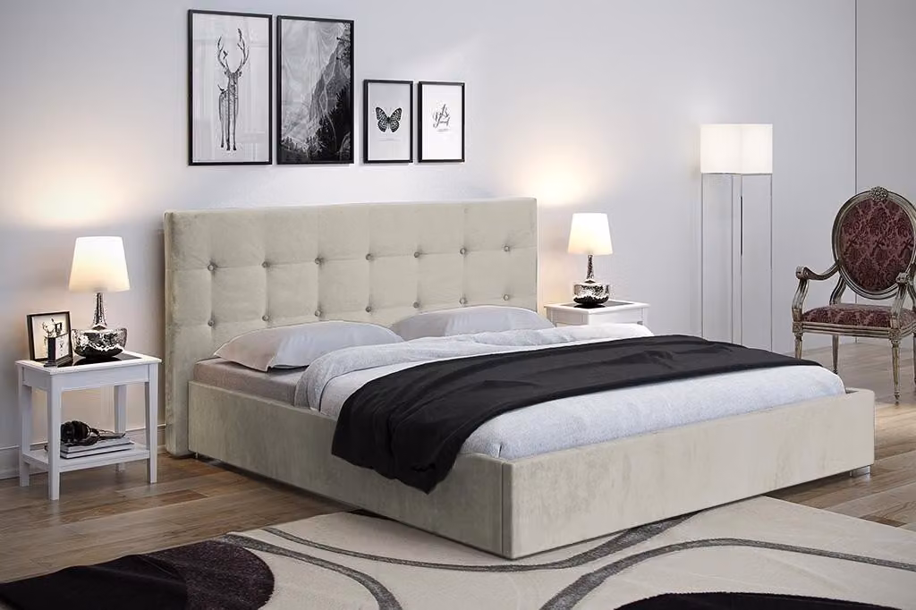 Beige 160x200 Bett Schlafzimmer Betten Leder Hotel Luxus Polster Big