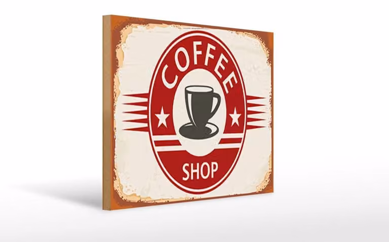 Tavola di legno, dimensioni 30 x 20 cm, a tema caffè