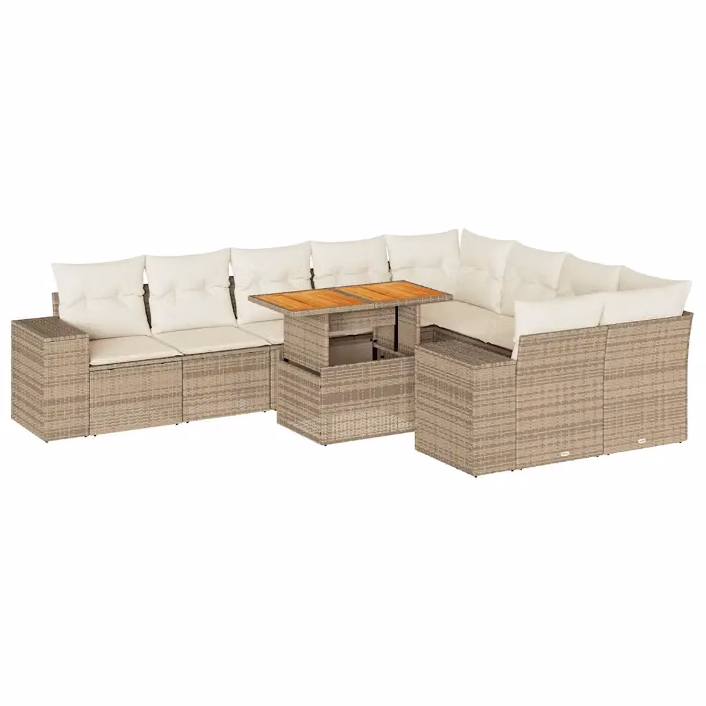 Set da giardino moderno vidaXL composto da 10 pezzi con cuscini beige in polyrattan e legno di acacia a forma di U per esterno – 2