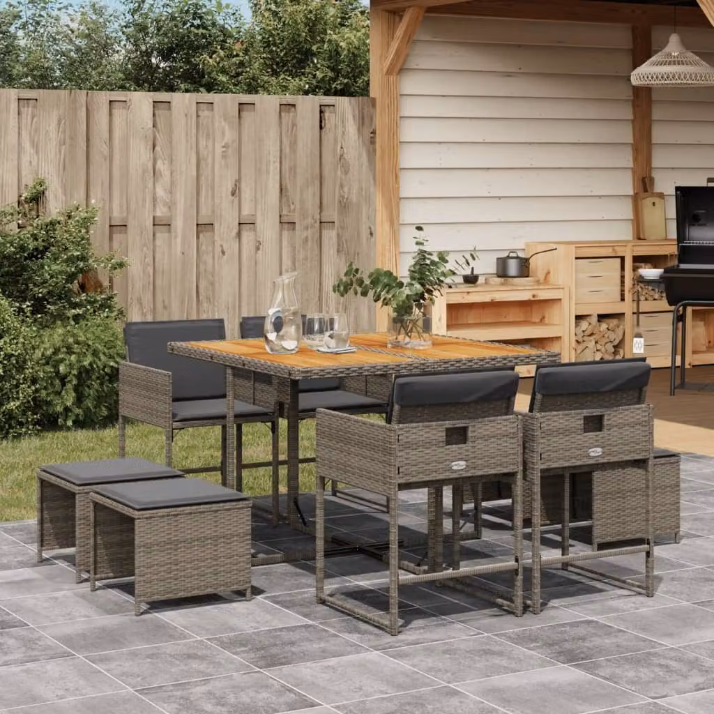 Maison Exclusive - Set da Pranzo da Giardino 9 pz con Cuscini in Polyrattan Grigio
