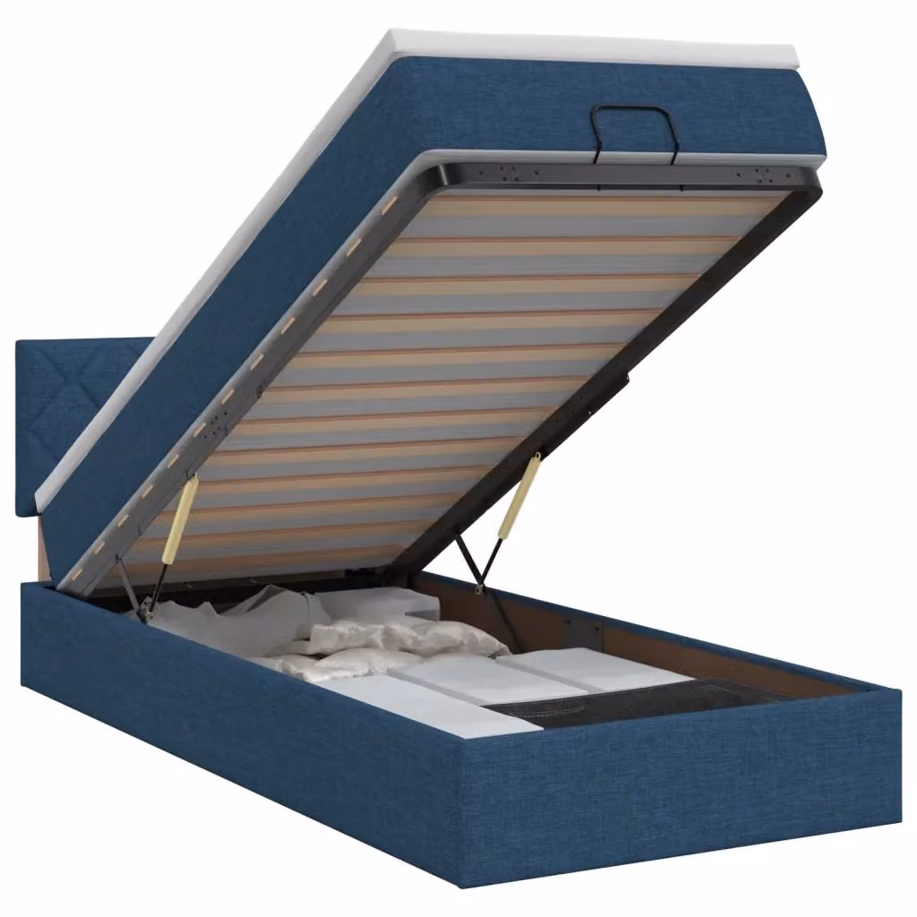 Letto ottomano moderno vidaXL con materasso ibrido in tessuto blu L/P/H: 203 x 90 x 88 cm – 2