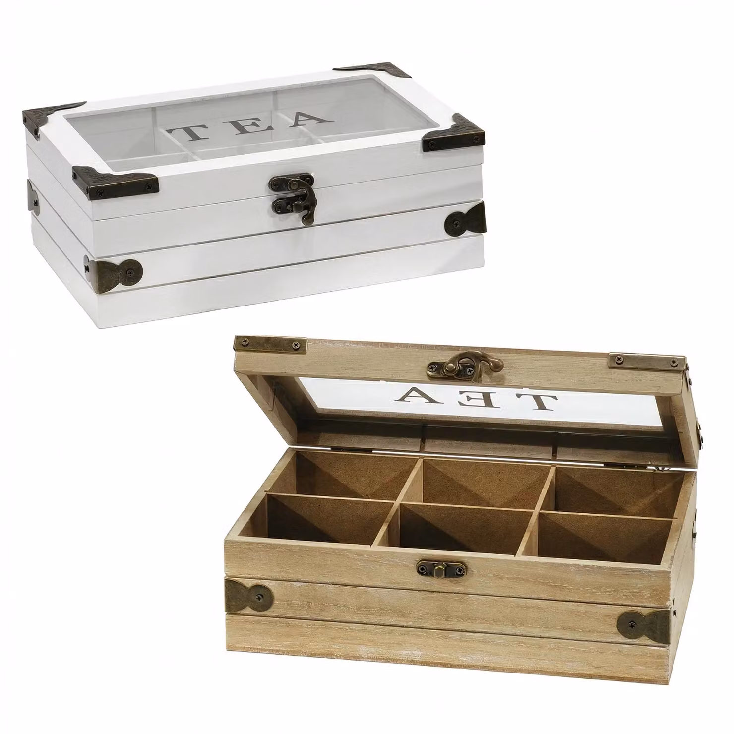 Porta tisane Gusto Casa in legno con 6 scomparti, colore bianco, H 8,5 x L 24 x P 16 cm