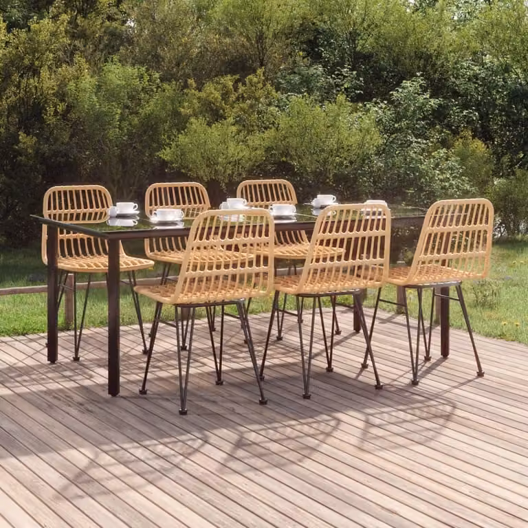 The Living Store 7 pezzi. Set da pranzo da giardino Poly Rattan