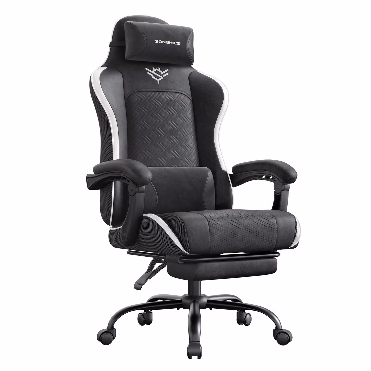 Sedia da Gaming Ergonomica Reclinabile con Poggiapiedi, Nero Inchiostro + Bianco Nuvola