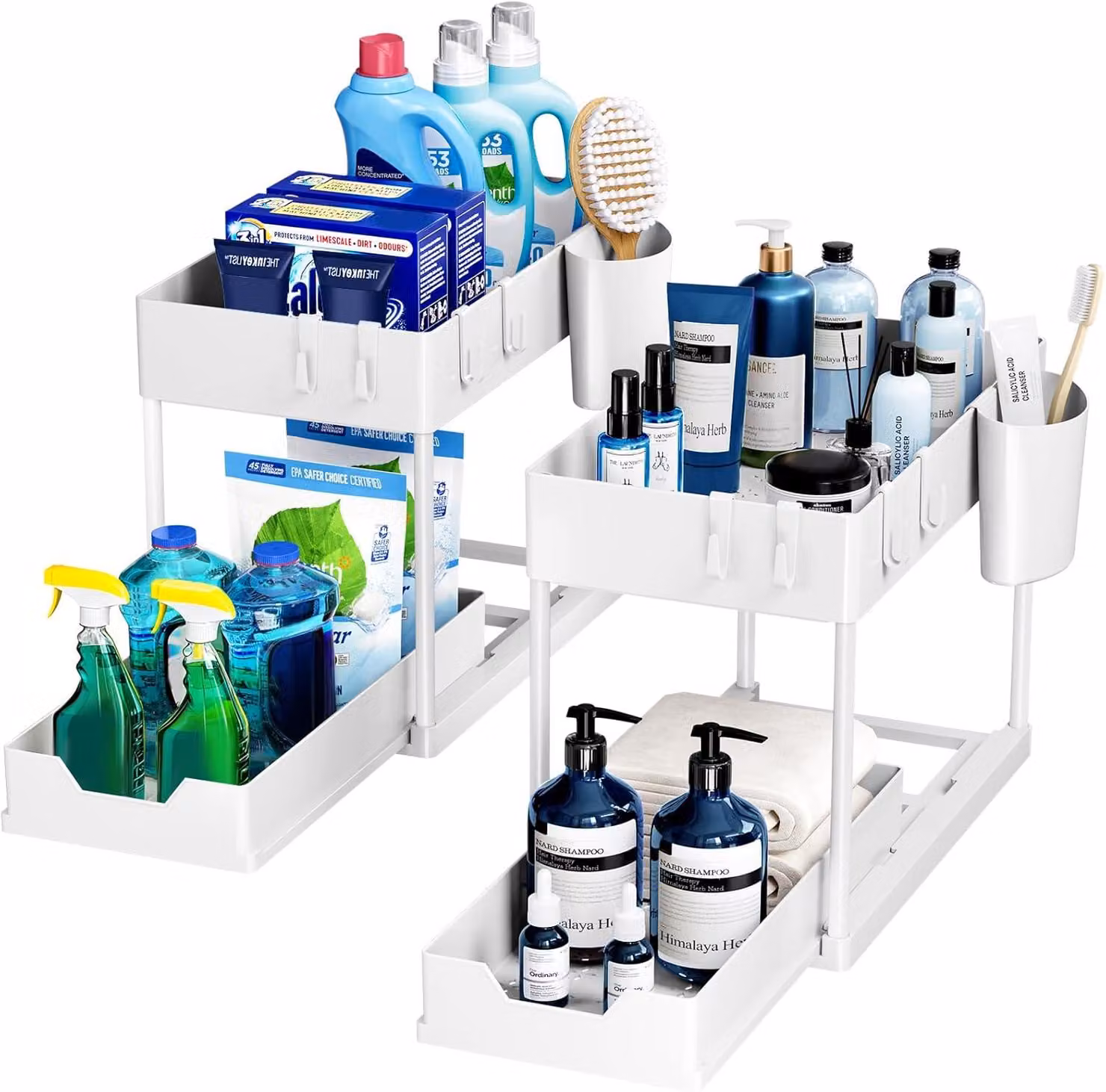 Ripiano portaoggetti, 2 livelli, cassetto estraibile, 15.74 x 6.77 x 13.18 pollici, bianco, per cucina