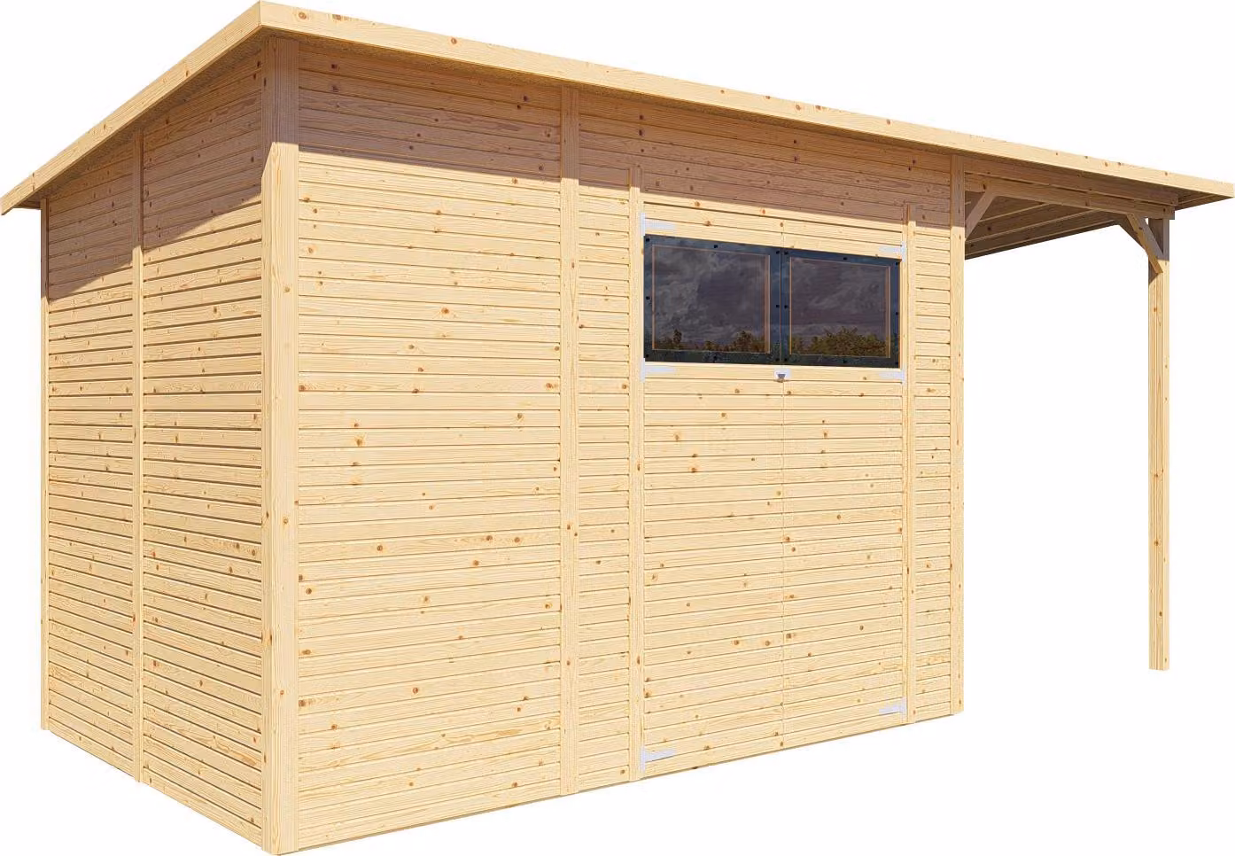 Casetta da giardino Bertilo Pent Modern 4 Plus con tettoia inclusa - 18 mm naturale