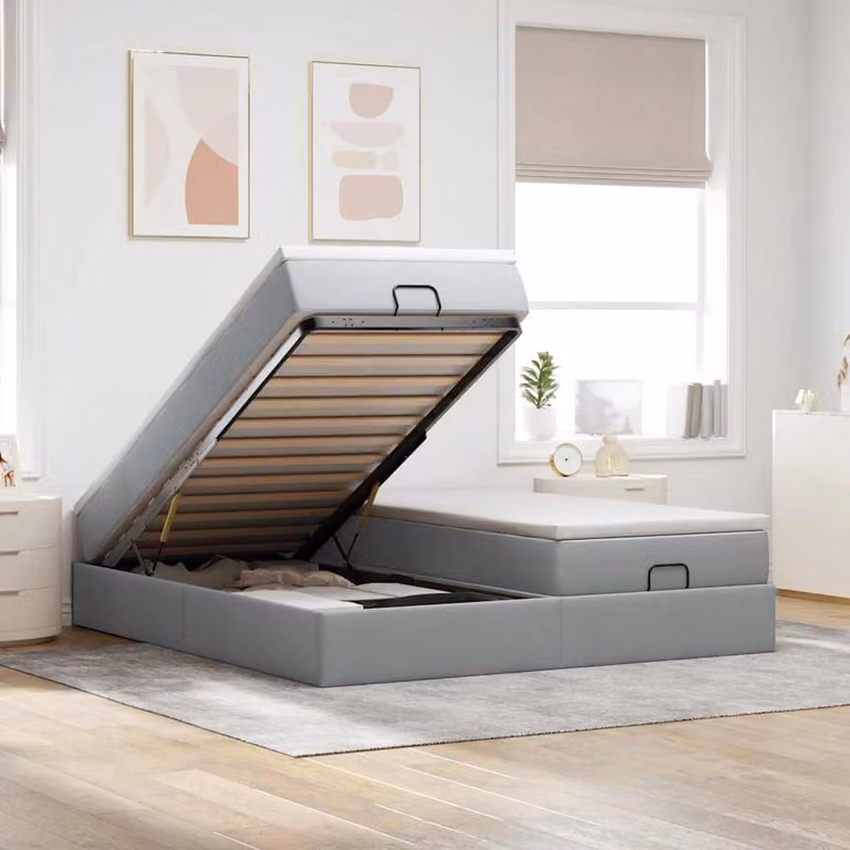Struttura Letto con Materasso e Base Contenitore con Sistema Lift-Up vidaXL in Tessuto, L/P/H: 200 x 200 x 23,5 cm, Grigio e Bianco